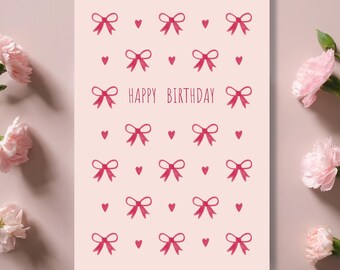 Bows and Hearts Birthday Card - A6 Size