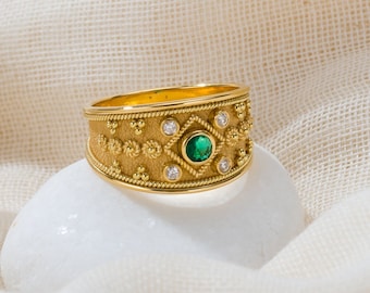 Bague byzantine en or émeraude avec diamants