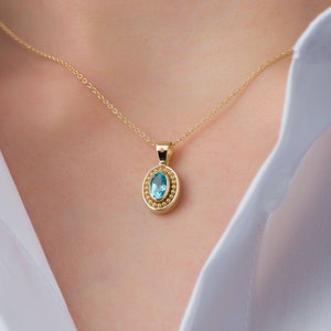 Gold Byzantine Pendant with Swiss Blue Topaz
