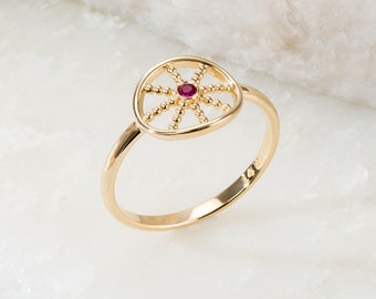 Granulation Gold Ring with Ruby