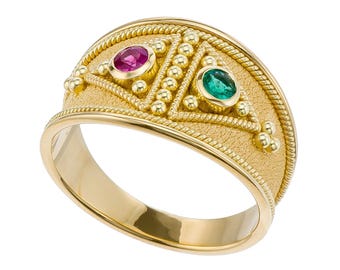 Ruby Emerald Byzantine Gold Ring – Fine Handmade Jewelry