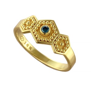 Polygon Gold Ring with Blue Diamond