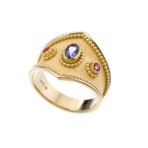 Byzantine Gold Ring with Tourmalines and Iolite