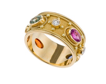 Bague saphir multicolore byzantine avec diamants