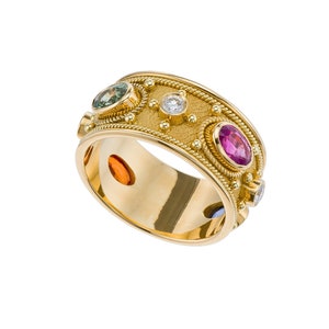 Byzantine Multi Color Sapphire Ring with Diamonds image 1