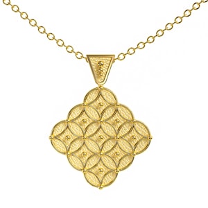 Byzantine Square Gold Motif Pendant with Granulations