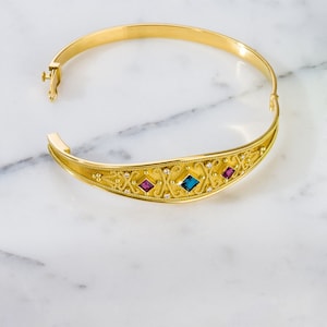 18K Byzantine Gold Bracelet with Rhodolite Topaz and Diamonds