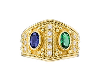 Byzantine Emerald and Sapphire Gold Ring