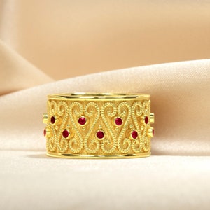 Gold Band Ring with Rubies