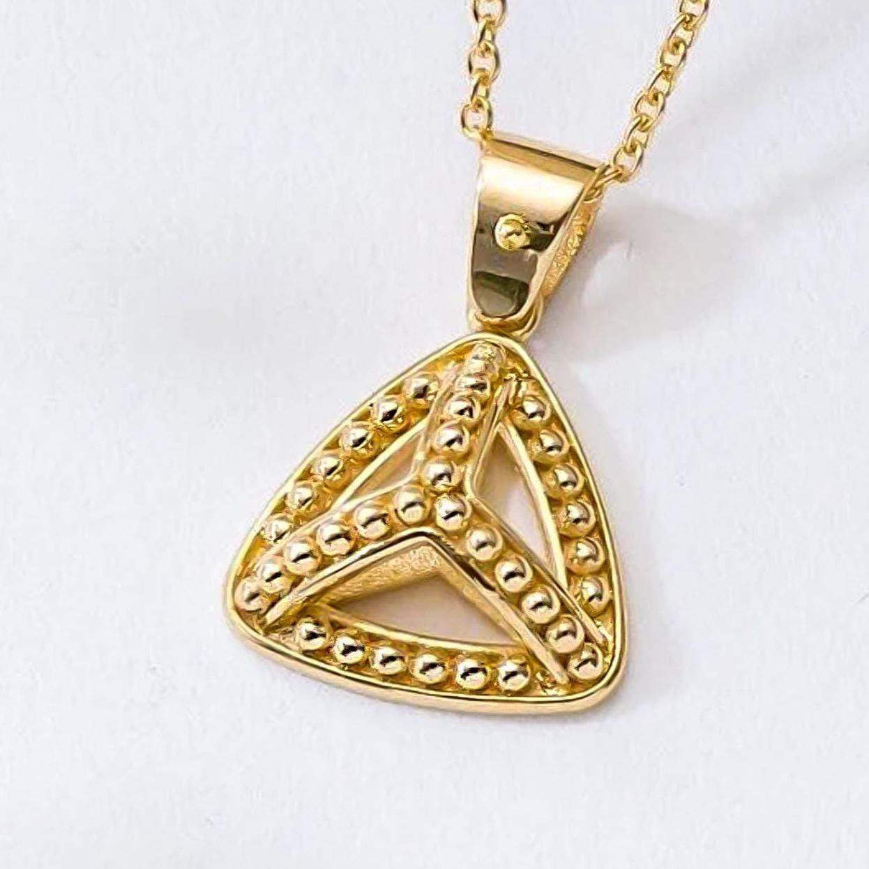 Pendentif pyramide en or avec granulés - Pendentif triangle granulé fait main - Or 14 carats 18 carats
