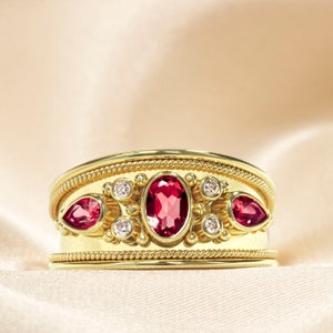 Byzantine Gold Ring with Rubies Diamonds and a Shiny Finish
