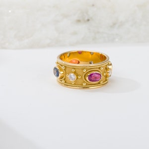 Byzantine Multi Color Sapphire Ring with Diamonds image 6