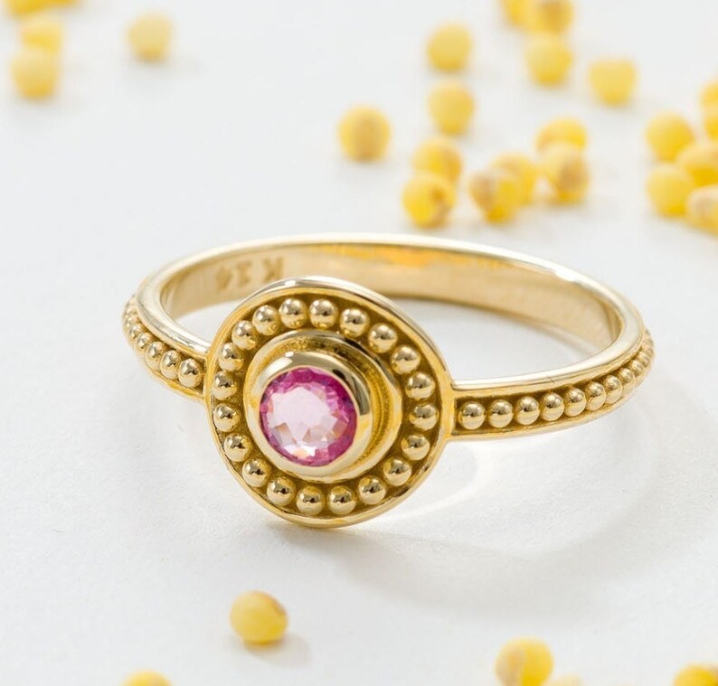 Gold Ring with Round Pink Sapphire image 5