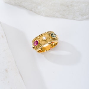 Byzantine Multi Color Sapphire Ring with Diamonds image 8