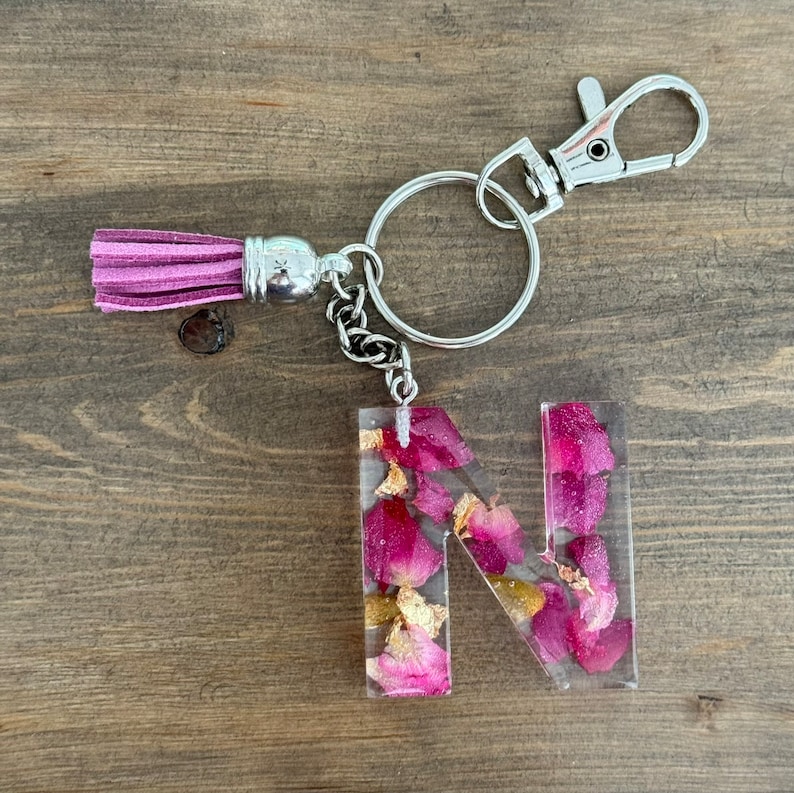 Letter Resin Key Chain / Personalized Resin Letter Key Chain / Floral ...