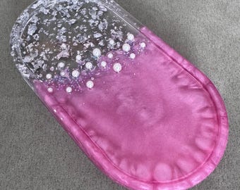 Jewelry Tray / Trinket Tray / Resin Tray / Beaded Tray / Bead Divider / Pink and Silver
