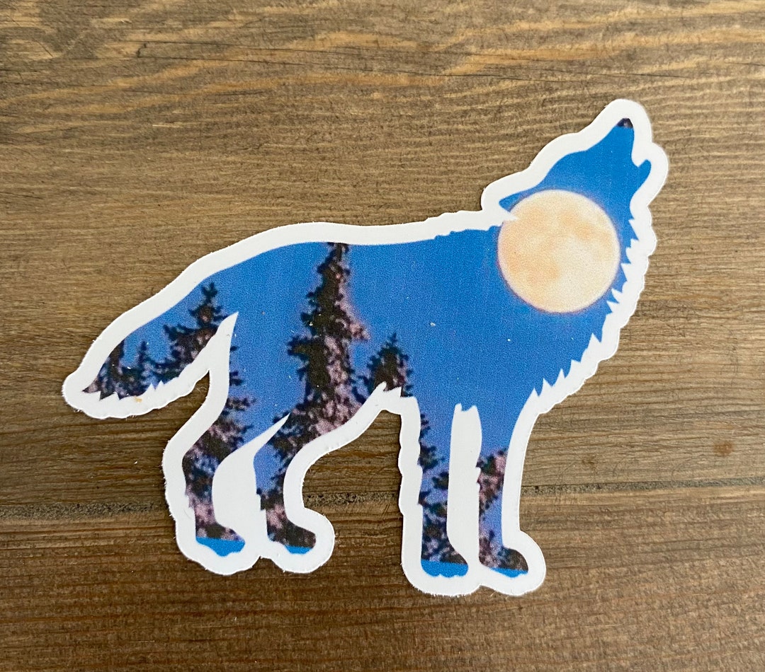 Wolf Shadow Sticker Wolf and Full Moon Sticker / Wolf Stickers / Wolf Howling Sticker ...