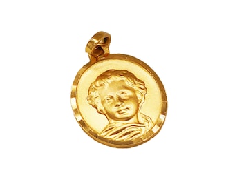 Vintage Gold Plated Angel Pendant: French Cherub Portrait