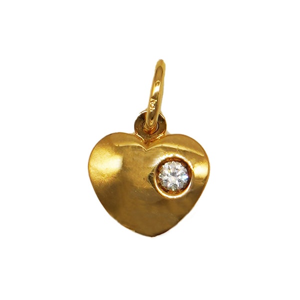 Vintage little heart pendant necklace plated with a layer of 18K gold with zircon, made in France