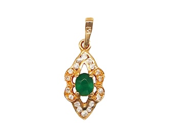 18K Gold Filled Rhombus Pendant with Emerald & Zircon