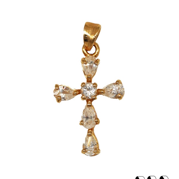 Vintage pendentif en croix en plaqué or 18K avec Zicron, cadeaux religieux
