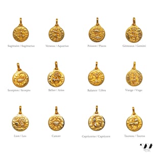 Naszyjnik z zawieszką w kształcie medalionu ze złota próby 18K ze znakiem zodiaku, prezent na chrzest wykonany we Francji