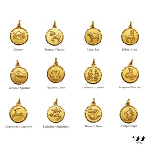 Vintage gold medal pendant necklace plated with a layer of 18K gold with astrological sign