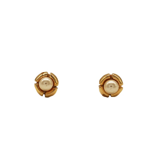 Vintage Perlen Ohrringe aus 750er Gold, weiße Perlen Ohrstecker