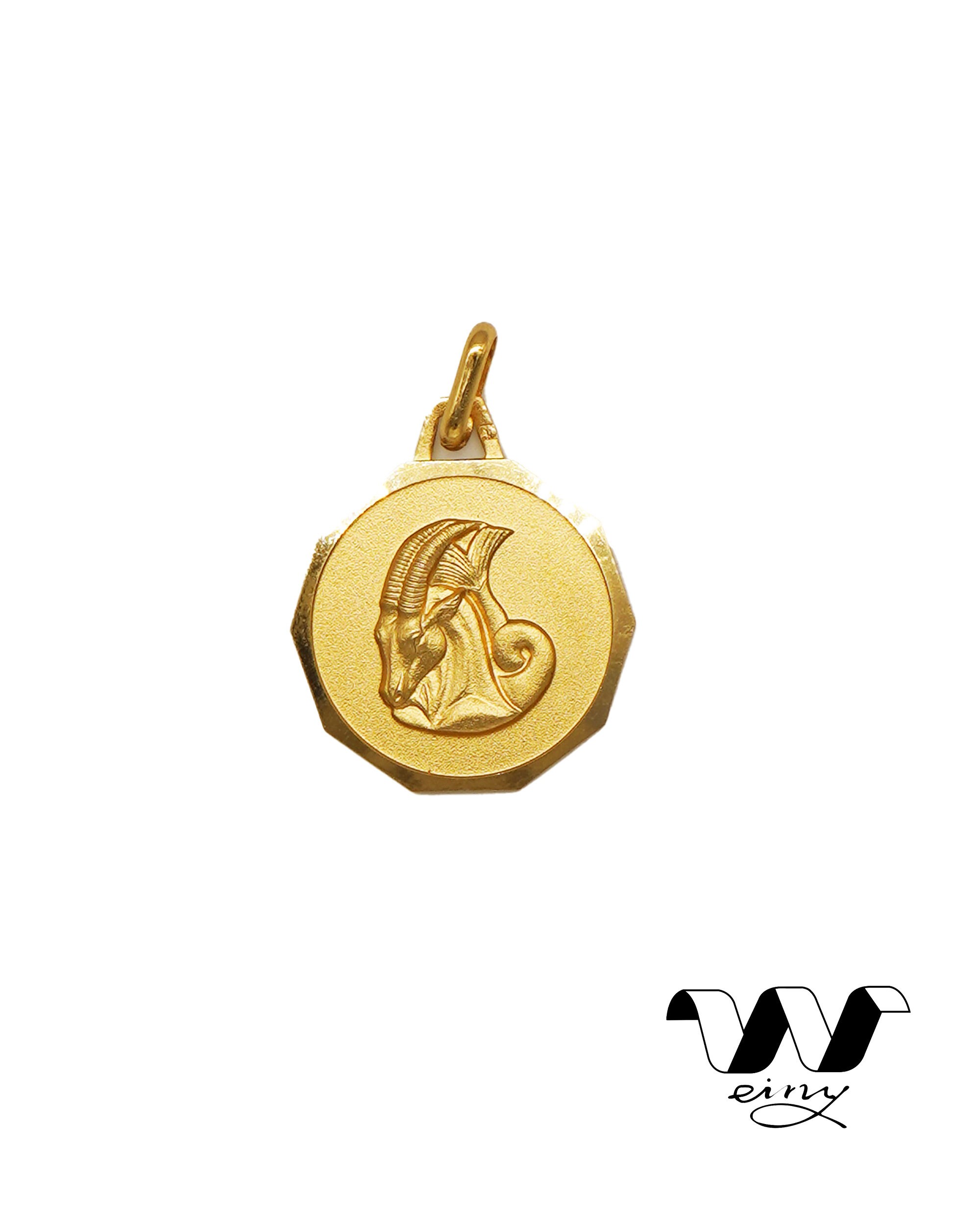 Pendentif Vintage Médaillon Sagittaire Plaqué Or - Signe Du Zodiaque, Forme Ronde, Occasion