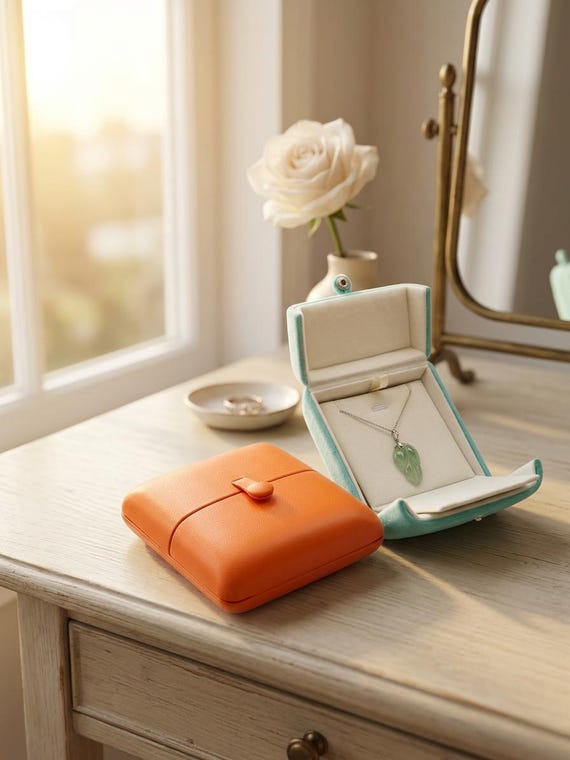 Boîte à Pendentif Bleu Tiffany et Orange Hermès – Écrin à Bijoux Chic, Coffret Cadeau Luxe pour Pendentif