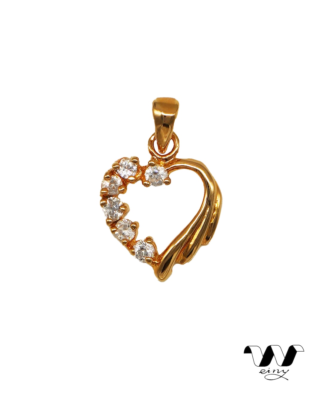 Pendentif Cœur Plaqué Or Avec Zirconium, Style Vintage Années 70 - Neuf Avec étiquettes, Unisexe