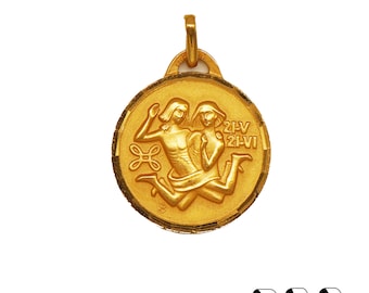 Médaille Zodiacale Gémeaux Vintage - Plaqué Or - Pendentif Unisexe Années 70