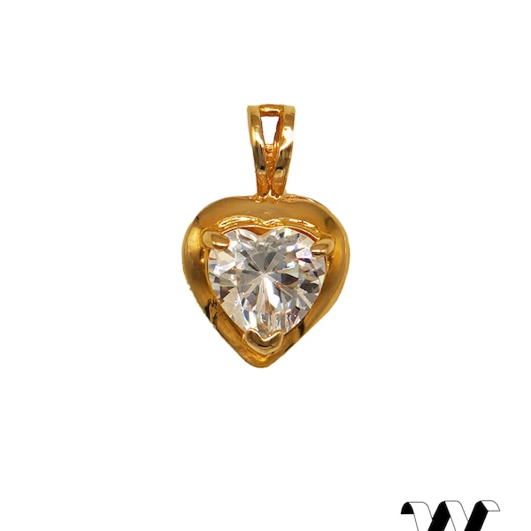 Vintage cœur pendentif en plaqué or 18K avec le Zicron au milieu