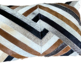 Handgemaakte lederen koeienhuid patchwork kussensloop lumbale grijze & bruine pijl ontwerp Home Decor cadeau 12x20 14X24 HY 28
