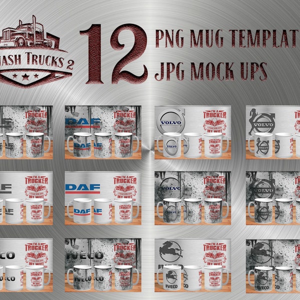 UnwashTrucks  2 Mug Templates in 12 PNG and mock ups 12 JPG