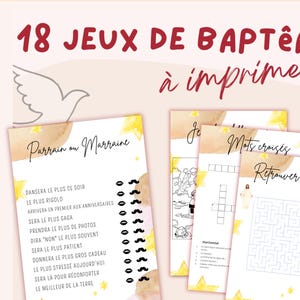 Printable Baptism Games Pack of 18 French Baptism Games CUSTOMIZABLE ON CANVA - baptism game between guests - baptism entertainment