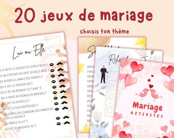 印刷可能な結婚式ゲーム：フランス語の結婚式ゲーム20個セット - 結婚式ゲーム - 結婚式エンターテイメント