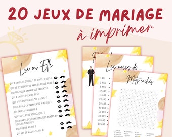 Jeux mariage à imprimer Pack de 20 Jeux pour mariage en français - jeu mariage - animations mariage