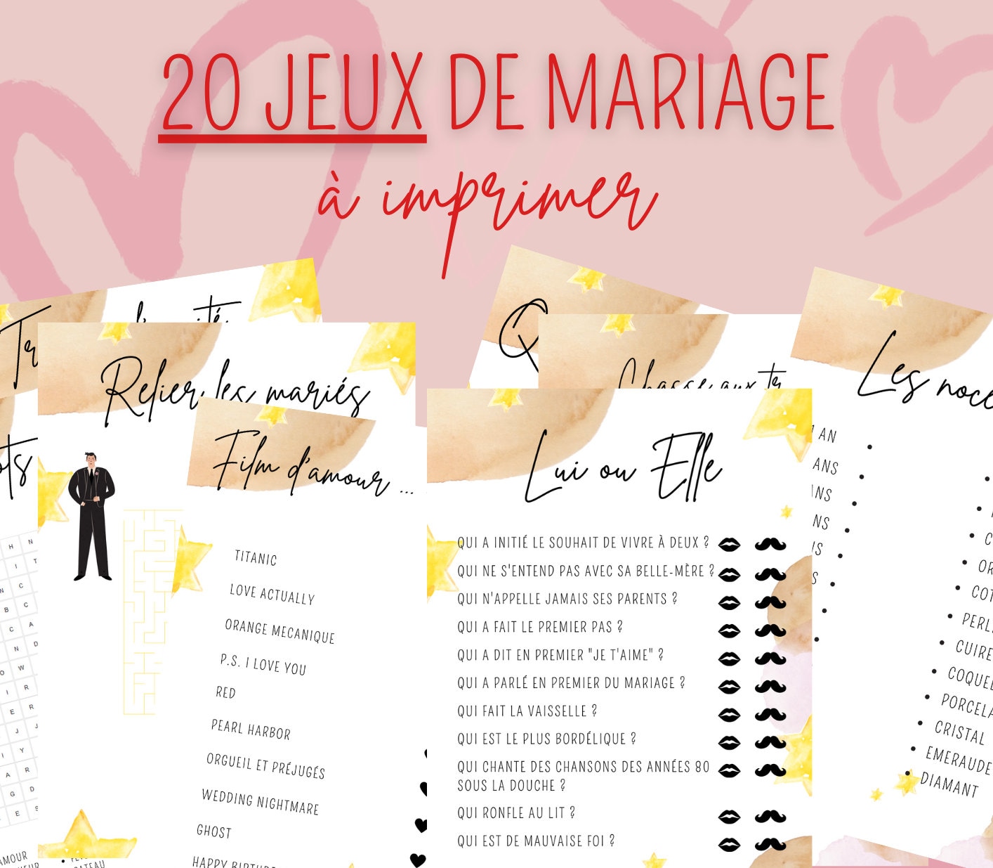 Jeux mariage à imprimer Pack de 20 Jeux pour mariage en français jeu mariage animations mariage