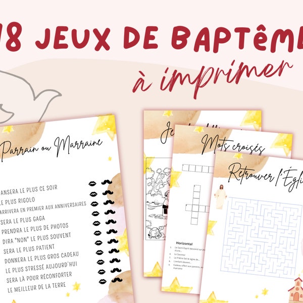 Jeux Baptême à imprimer Pack de 18 Jeux pour baptême en français - jeu baptême entre convives - animations baptême