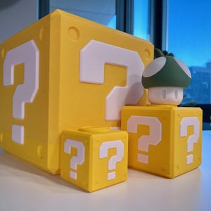 Personalized Mario Question Block Storage Box Twist lock lid. Gift box. Piggy Bank.  Engrave a message for birthdays or special occasions.