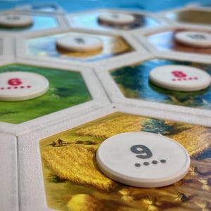 thumbnail image 2 of Settlers Of Catan Replacement Parts – Full Set Of Circular Number Tokens & Harbor Pieces 2 of 6