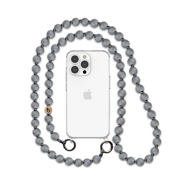 beadstars – catena per cellulare realizzata con perline di legno colorate, da appendere, catena a tracolla, vario. Versioni e lunghezze, Grey de Luxe