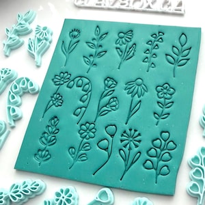 Wildflower Mini Stamp Set STL – 15 Floral Polymer Clay Stamps – Small Botanical Texture Set – 3D Print Files