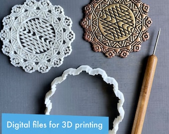 Stor aztekisk stämpel och matchande utskärare - tre storlekar - Digitala STL-filer för 3D-utskrift