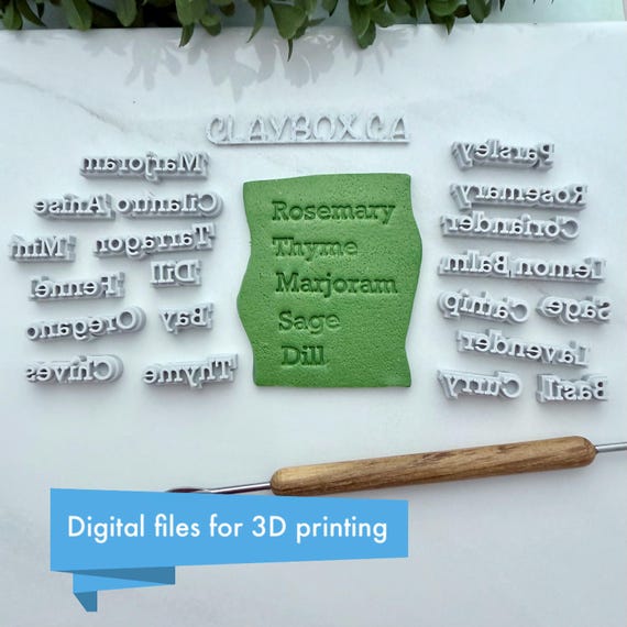 Herb Name Stamp Set: 3D Printer Files for Clay & Pottery (Digital Download, 6mm Font)