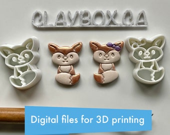 Foxy Friends ポリマークレイカッター ペア - デジタル STL ファイル - 7 サイズ