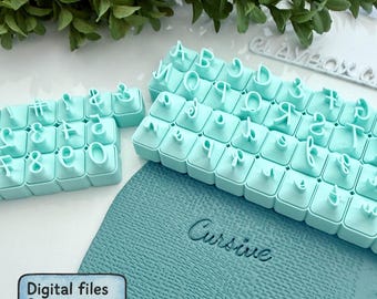 Elegant Script Alphabet STL | Cursive Letter Stamp Set | Clay & Pottery Stamps | 6 Sizes