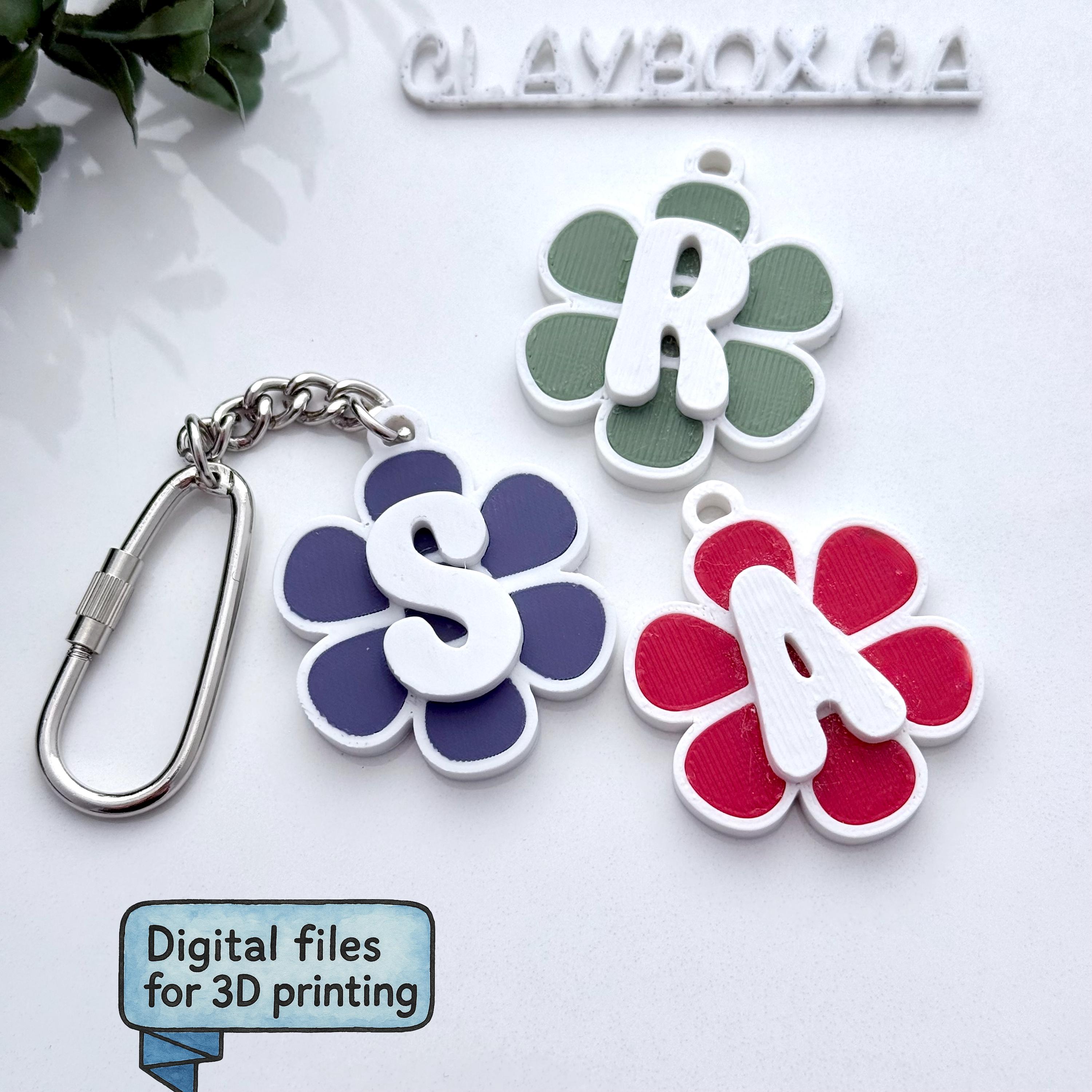 Flower Letter Keychain STL Files - Alphabet Keychain Set