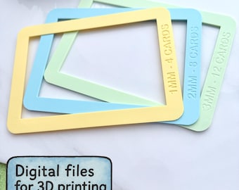 Marcos guía para medir el grosor de la arcilla: archivos STL digitales para impresión 3D, 12 tamaños desde 0,25 mm hasta 3 mm, sistema de medición con tarjetas (1–12 tarjetas).